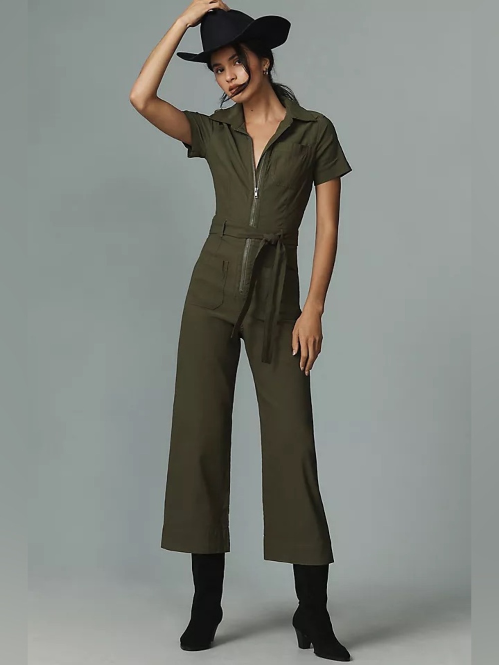 Maeve Anthropologie Collete Linen Blend Utility Zip-Front Jumpsuit Size 0